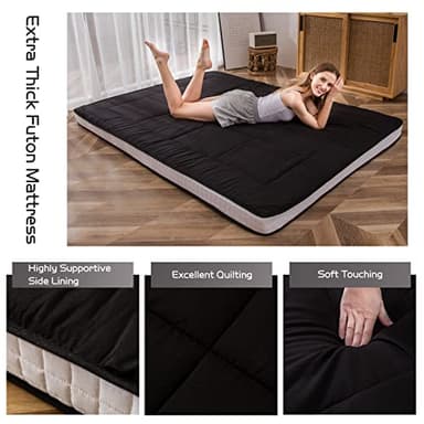 MAXYOYO Futon Mattress, Padded Japanese Floor Mattress Quilted Bed Mattress Topper, Extra Thick Folding Sleeping Pad Breathable Floor Lounger Guest Bed for Camping Couch, Black, Queen Size - Image 4