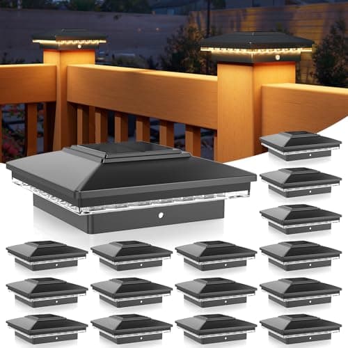 APONUO 4x4 Solar Post Cap Lights 16 Pack - IP65 Waterproof, 24 LED Warm White Solar Lights for 4x4 Wood/Vinyl Fence, Deck, Patio & Yard (Auto On/Off, 10H Runtime, Easy Install) - Image 1