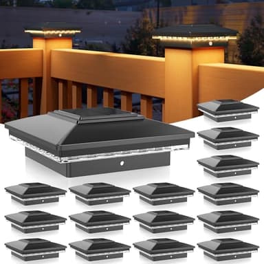 APONUO 4x4 Solar Post Cap Lights 16 Pack - IP65 Waterproof, 24 LED Warm White Solar Lights for 4x4 Wood/Vinyl Fence, Deck, Patio & Yard (Auto On/Off, 10H Runtime, Easy Install) - Image 1