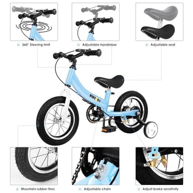 Balance Bike 3 in 1,The Dual Use of a Kids Balance Bike and Toddler Bike, for 2 3 4 5 6 7 Years Old -12 14 16 Inches with Training Theory, Brake, Pedal - Image 3