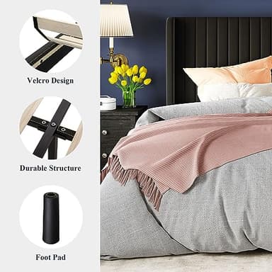 Allewie Queen Size Velvet Bed Frame/Vertical Channel Tufted Wingback Headboard/Upholstered Platform Bed/Strong Wooden Slats/No Box Spring Needed/Easy Assembly/Black - Image 7