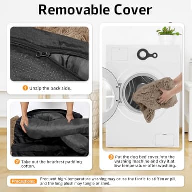 Calming Dog Bed Fluffy Plush Dog Mat for Furniture Protector with Removable Washable Cover for Large Medium Small Dogs and Cats (Medium(41x37x6), Camel) - Image 4