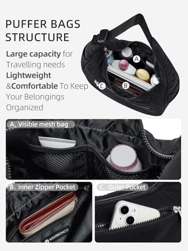 WESTBRONCO Small Puffer Crescent Shoulder Bag for Women, Nylon Quilted Shoulder Purses, Puffy Handbags with Adjustable Strap - Image 3