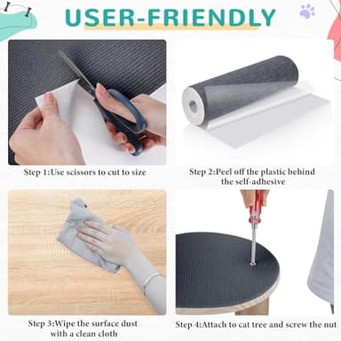 Rantow Trimmable Self-Adhesive Mat Cat Scratching Post Carpet Replacement Pad 78.7"x15.8" Cat Scratcher Cover for Cat Tree Shelf Shelves Steps Couch Furniture Wall DIY Protector (Dark Grey) - Image 8