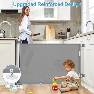 55 inch Retractable Baby Gates, EZIGO Extra Wide Baby Gate for Large Opening Extra Long Mesh Gate for Kids or Pet Dog Gate Child Safety Gate for Stairs Hallways Doorway Indoor Outdoor, Gray - Image 3