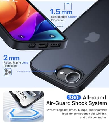 Eastinbox iPhone 16e Case [16FT Military Grade Drop Protection] Anti-Slip, Anti-Scratch, Slim Frosted Matte Translucent Cover 16e Phone Case for iPhone 16 e case 6.1", Frosted Black - Image 4