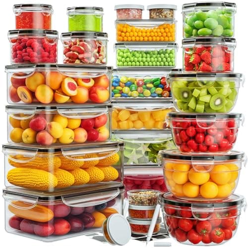 52 PCS Food Storage Containers with Lids Airtight (26 Lids & 26 Containers)- Reusable Plastic Leakproof Meal-Prep Container for Kitchen Storage Organization Microwave/Dishwasher Safe with Labels & Pen - Image 1