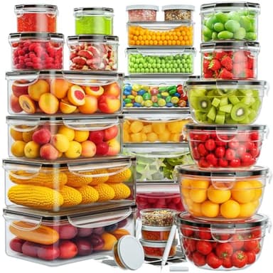 52 PCS Food Storage Containers with Lids Airtight (26 Lids & 26 Containers)- Reusable Plastic Leakproof Meal-Prep Container for Kitchen Storage Organization Microwave/Dishwasher Safe with Labels & Pen - Image 1