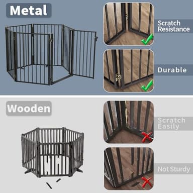 Metal Freestanding Dog Gates with Door for Outdoor Indoor,120'' Extra Wide 24'' Tall Free Standing Dog Gate for Doorways,Large Openings,Deck,Yard,Porch,Foldable Safety Pet Fence(Black,6 Panels) - Image 2