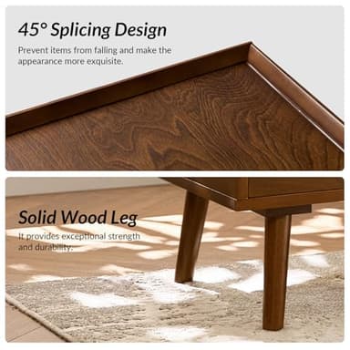 HULALA HOME 2 Drawer Nightstand with Charging Station, Mid-Century Modern Bedside Tables with Wood Legs, Wood Night Stand with Pull-Out Shelf Set of 2, Walnut - Image 5