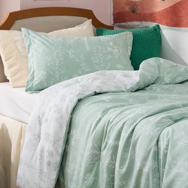 Bedsure Twin/Twin XL Comforter Set - Sage Green Bed Set, 2 Pieces Cute Floral Bedding, 1 Soft Reversible Botanical Flowers Comforter and 1 Pillow Sham - Image 5