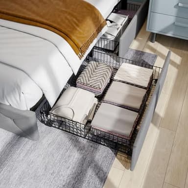 SHA CERLIN Upholstered King Size Platform Bed Frame with 4 Storage Drawers, Adjustable Headboard with Diamond Stitched Button Tufted Design, Wooden Slat Support, No Box Spring Needed, Light Grey - Image 5