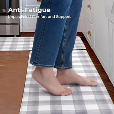 FRESHMINT Modern Farmhouse Plaid 2 Piece Set Kitchen Mats for Floor Anti Fatigue Waterproof & Non-Skid Kitchen Rugs Cushioned Kitchen Mat for Standing Washable Comfort Desk Kitchen Runners - Image 3