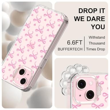 MOSNOVO Case for iPhone 15 Plus, [Buffertech 6.6ft Military-Grade Drop Protection] [Anti Peel Off Tech] Clear TPU Bumper Phone Case Cover Design - Bowtiful Love - Image 5