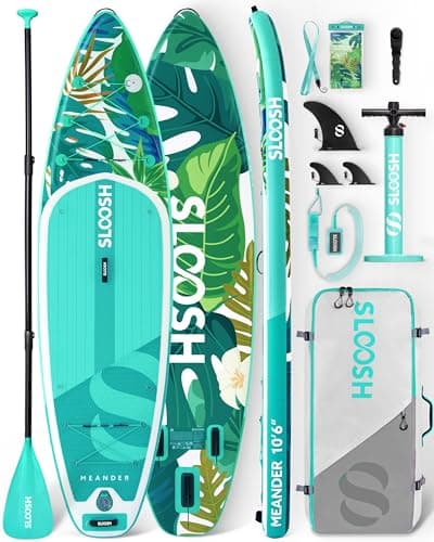 SLOOSH Inflatable Stand Up Paddle Board, 10'6" Inflatable Paddle Boards with Premium Accessories, Non-Slip EVA Deck, Ultra-Light Carry Bag, Meander SUP for Youth & Adults, Tropical Emerald - Image 1