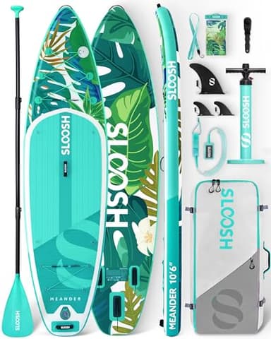 SLOOSH Inflatable Stand Up Paddle Board, 10'6" Inflatable Paddle Boards with Premium Accessories, Non-Slip EVA Deck, Ultra-Light Carry Bag, Meander SUP for Youth & Adults, Tropical Emerald - Image 1