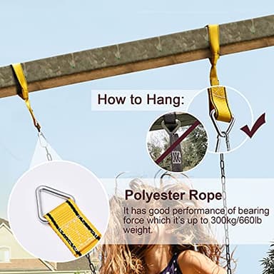 PACEARTH Swing Seat Support 660lb with 68.9 inch Anti-Rust Chains Plastic Coated 23.6 inch Tree Hanging Straps and Locking Buckles Outdoor Playground Tree Swing-Green - Image 5