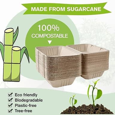 ECOLipak 75 Pack Clamshell Take Out Food Containers, 100% Compostable To Go Containers Disposable, 9X6 inch Heavy-Duty To Go Boxes, Eco-Friendly Biodegradable To Go Containers For Food - Image 4