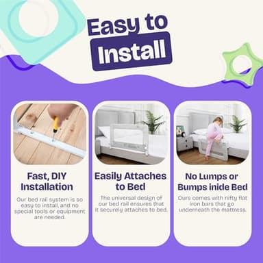 ComfyBumpy 1-Pack Bed Rail for Toddlers 35.5" L x 19.5" H | Toddler Bed Rails for Twin, Full & Toddler Bed Size | Swing Down Bed Rail Guard | Baby Bed Side Rail for Kids | Gray - Image 8