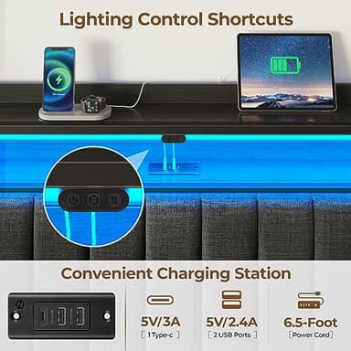 Rolanstar Headboard for Queen Size Bed with Storage, 60,000 DIY Color of LED Light, Head Board with USB & Type C Port, Height Adjustable, Black Upholstered Cabeceras de Cama Comfortable Modern, Linen - Image 5