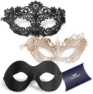 Masquerade Mask for Couples Women and Men - 3 Pack Venetian Gold and Black Lace, Mardi Gras Mask - Image 3