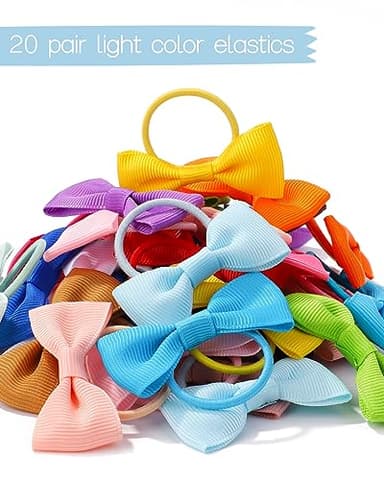 40PCS 2 Inches Baby Girls Hair Bows Ties Mini Boutique Elastic Hair Rubber Ribbon Hair Band Accessories for Kids Toddlers Infants (40 PCS), Multi-colored - Image 3