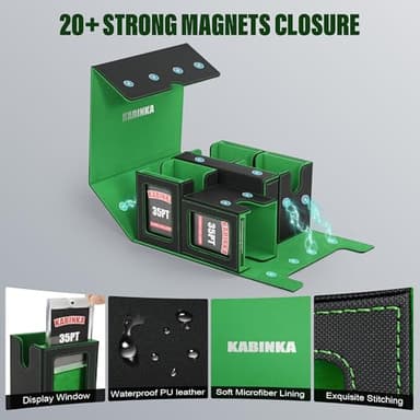 Card Deck Box for MTG with Commander Display, 5 in 1 Card Storage Box Fits 400+ Double-sleeved Cards, Removable Deck Case for TCG/Sports Cards with Dice Tray, 4 Magnetic Card Holders (Black Green) - Image 6