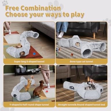 Odoland Cat Tunnels Bed with 1 Straight Tunnel and 20 Pet Toys - 5 Shapes DIY Indoor Cats Cave - Detachable Soft Cat Donut Tunnelset for Kitten Puppy Rabbit Ferret - Image 4