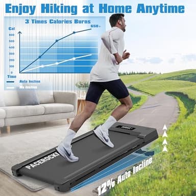 PACEROCKER Walking Pad Treadmill with 12% 9-Level Auto Incline, 450 lbs Capacity Bluetooth Speaker Under Desk Treadmills for Home Hiking, 5 MPH, Black - Image 2