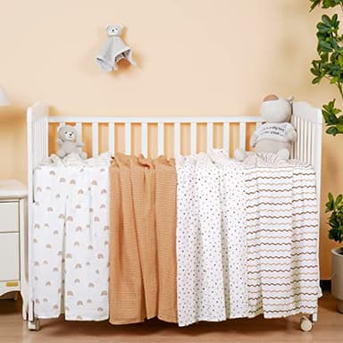 david's kids 4 Pack Baby Muslin Swaddle Blankets, 100% Cotton and Ultra Soft Breathable Receiving Blanket Wrap for Boys Girls, New Born Essentials, Large 47 x 47 inches, Rainbow/Wave - Image 2