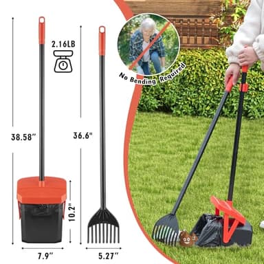 TIMINGILA 36" Pooper Scooper Swivel Bin & Rake with 100 Dog Poop Bags,Adjustable Long Handle for No-Bend Cleanup,Portable Non-Breakable Dog Poop Scooper for Large Medium Small Dogs - Image 3
