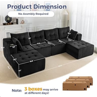 MAXYOYO Modular Sectional Sofa Couch, U Shaped Modern Cloud Couch with 2 Ottomans, Sofa in A Box, Tufted 6-Seat Boneless Sleeper Chair for Living Room, No Assembly Required, Black - Image 3
