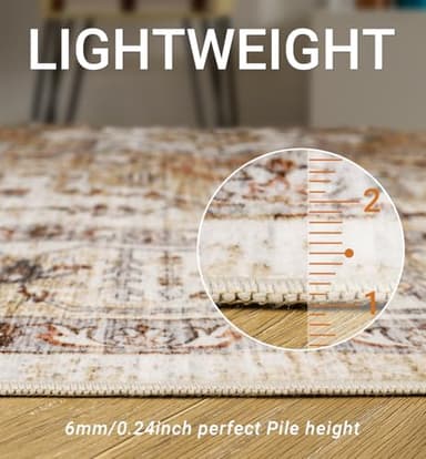 befbee 9x12 Area Rugs for Living Room,Ultra-Thin Washable Rug, Non-Slip Lightweight Foldable Area Rug, Stain Resistant Vintage Large Rugs(Turmeric/Grey, 9'x12') - Image 4