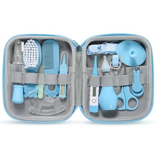 Baby Grooming Kit, Portable Baby Safety Care Set with Hair Brush Comb Nail Clipper Nasal Aspirator etc for Nursery Newborn Toddlers Infant Girl Boys Keep Clean (Blue) - Image 1