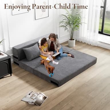 HOMFINE Folding Sofa Bed - Convertible Sleeper Chair with Pillow, Fold Out Couch, Memory Foam Floor Mattress, Futon Couch, Lazy Sofa for Living Room/Dorm/Guest Room/Home Office, Queen, Grey - Image 7