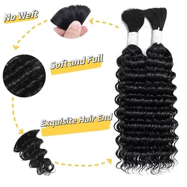 Deep Wave Bulk Human Hair Braiding Hair 100 percent Human Hair Unprocessed Brazilian Virgin Hair for Human Hair Extensions 1 Braids Per of 1 pack 50g 28 Inch Human Hair for Micro braiding No Weft - Image 2