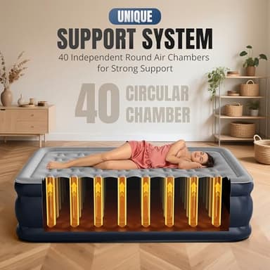 KNZZO Queen Air Mattress with Built-in Pump, 18" Top Inflatable Mattress with Waterproof Flocking Fabric, Three-Minute Quick-Inflatable Bed. Portable Blow Up Mattress for Home, Outdoor and Guests - Image 3