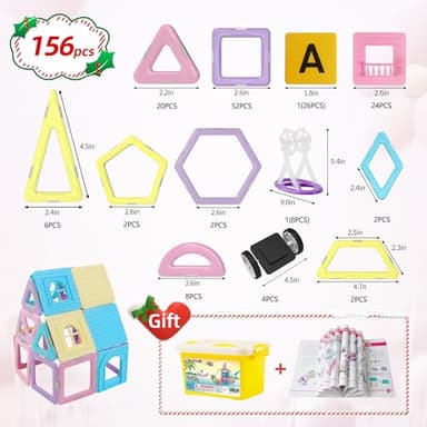 MAGBLOCK Magnetic Tiles with 2 Cars-156Pcs Magnet Toys Set for 3+ Year Old Boys Girls Toddlers, Idea for Girls Magnetic Blocks Building STEM Creativity Educational Toys for Kids - Image 2