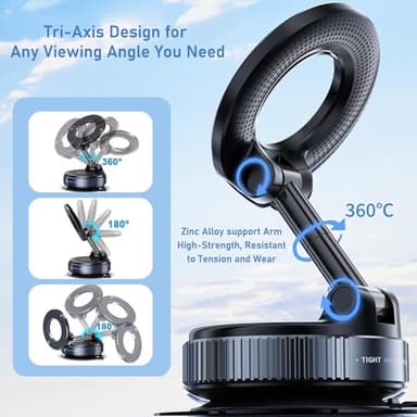 JUYOSOFT Vacuum Magnetic Phone Holder, 360° Adjustable Magnetic Car Mount, Foldable Portable Suction Cup Cell Phone Mount for Car/Gym/Mirror/Shower, Compatible with All Smartphones & All Car Models - Image 3