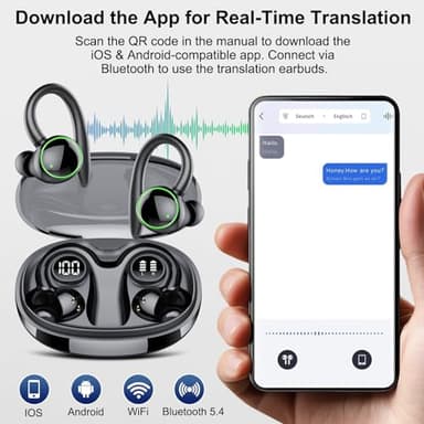 Ai Translation Earbuds Real Time, 164 AI Language Translator Earbuds,3-in-1 Translator Earbud Bluetooth 5.4 with 5 Translation Modes,48H Translatior Headphones for Travel, Business, Learning, Black - Image 4