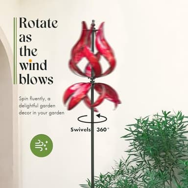 Winwindspinner Large Garden Wind Spinner - Tulip Outdoor Yard Wind Sculptures & Spinners, Garden Decor Gift Ideas for Mother, Birthday, Housewarming (Dia19 x H87”) - Image 2