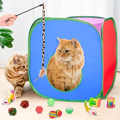 Retro Shaw Cat Toys, 33Pack Large Cats Toys, Interactive Kitten Toys for Indoor Cats Kitty with Collapsible Game Tunnel Tube Tent Feather Wand Teaser Bell Fuzzy Ball Springs Mouse Toys - Image 5