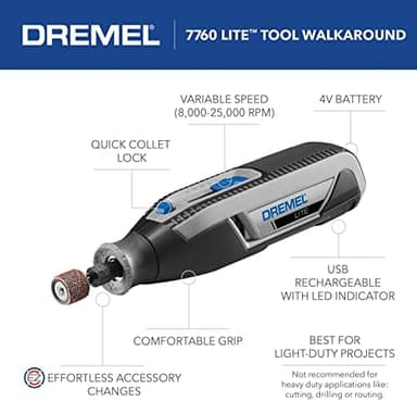 Dremel Lite 7760 N/10 4V Li-Ion Cordless Rotary Tool, Variable Speed Multi-Purpose Kit, USB Charging, Easy Accessory Changes - Perfect For Light-Duty DIY & Crafting, Sanding, Engraving and Polishing - Image 4