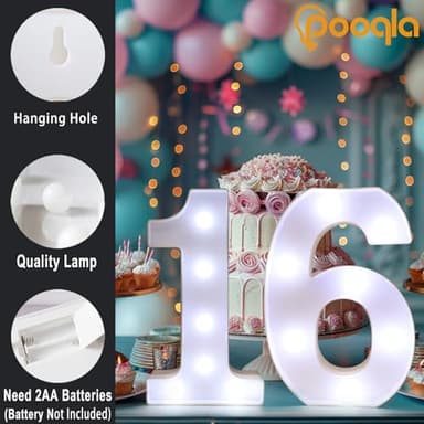 Pooqla LED Light Up Numbers, Warm White and Cool White Decorative Lighted Marquee Numbers, Light Up Numbers for Boys Girls Party, Wedding, Bar, Night Light, Room Decor, Birthday Decoration, Number 6 - Image 3