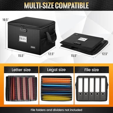 DEEGO Fireproof Document Box, Water-Resistant File Organizer Box with Lock for Document Safe, Collapsible File Organizer with Handle, Filing Cabinets for Home Office for Hanging Letter/Legal Folder - Image 3