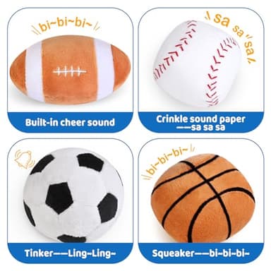 KMUYSL Baby Toys 0-12 Months, My First Sports Bag Plush Toy - 4 Sensory Balls Soft Toys with Crinkle, Rattles for 0-3-6-9-12 Month Newborn Infant, 1st Birthday for Babies Boys Girls Age 1 - Image 2