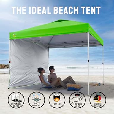 CROWN SHADES 10x10 Pop Up Canopy with 1 Side Wall - Beach Tent with One Push Setup - Outdoor Sun Shade for Events, Parties, Camping - Gazebo with STO-N-Go Cover Bag (Green) - Image 4