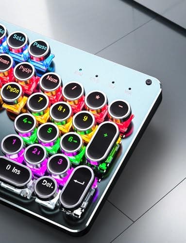 Typewriter Style Mechanical Gaming Keyboard Blue Switch, Rainbow LED Backlit Wired Computer Keyboards Mouse and Pad Combo, Metal Panel Retro Punk Round Keycaps, 104 Keys Anti-Ghost for PC Laptop Gamer - Image 6