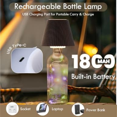WILIT Wireless Bottle Lamp for Bar Decor, 3-Level Brightness Lampshades for Table Lamps, RGB Lamp for Bedroom, Table Decor for Living Room lamp, Cute Night Light for Women Gifts - Image 6