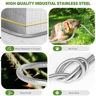 Unywarse Garden Hose 75ft, Stainless Steel Heavy Duty Water Hose with 10 Function Nozzle Flexible, Lightweight, No-Kink, Pet Proof, Puncture Proof Metal Hose for Yard, Outdoor - Image 3